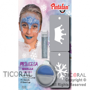 KIT MAQUILLAJE ARTISTICO DUO BLANCO Y CELESTE ( 2 GR) + STENCIL + GIBRE